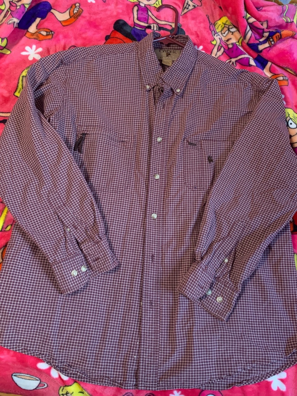Men's Long-Sleeve Button-Down Check Shirt - Burgundy